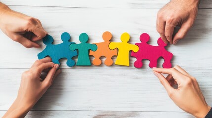 Poster - Teamwork and partnership concept. Businessman hold jigsaw puzzle pieces with teamwork icon. Business solution. Development. Unity and cooperation, Strategy and target of business growth concept