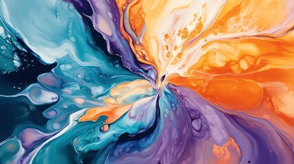Poster - Abstract fluid art featuring vibrant swirls of gold, purple, and blue colors.