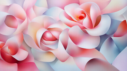 Wall Mural - Soft pink and white roses with flowing petals create serene and elegant floral background.