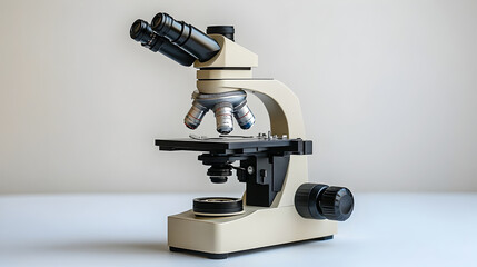 Fototapete - Closeup of a modern scientific microscope with various and settings,used in laboratory research,experiments,and analysis for academic,medical,or scientific purposes.