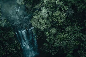 Aufkleber - Aerial view of a waterfall surrounded by lush greenery, ideal for outdoor and nature-themed projects