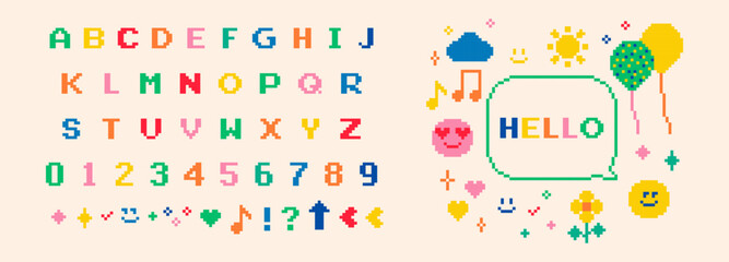 Poster - old school retro nostalgic typeface. y2k pixel game font. modern shape for collage, poster, stickers