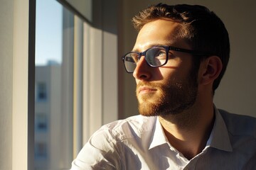 Poster - A person gazing out of a window, possibly contemplating or lost in thought
