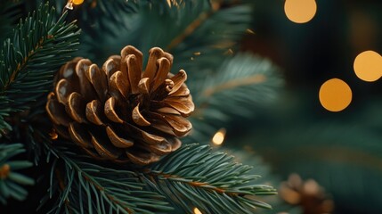 Poster - A pine cone sits atop a pine tree, providing a natural and rustic scene for various uses