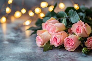 Poster - Fresh pink roses arranged on a table for decoration or celebration