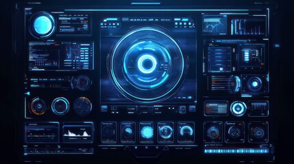 Poster - Futuristic control panel displaying various data metrics and visualizations.