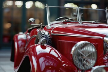 Poster - A close-up shot of the front of a bright red car