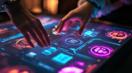 Poster - The digital screen is touch-sensitive and displays holographic icons