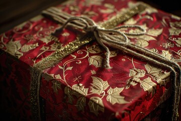 Poster - A beautifully presented gift wrapped in red and gold with a decorative bow, suitable for various occasions