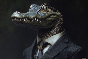 Aufkleber - A statue of a crocodile dressed in a business suit and tie, perfect for illustrations about finance, economics or corporate culture
