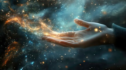 Poster - A hand reaching out to cosmic space, symbolizing connection to the universe.