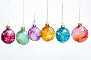 Poster - A row of colorful glass ornaments hanging from strings, perfect for decorating or gift-giving