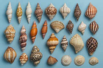 Poster - A collection of sea shells on a blue surface