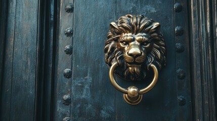 A large brass knocker in the shape of a lions head,