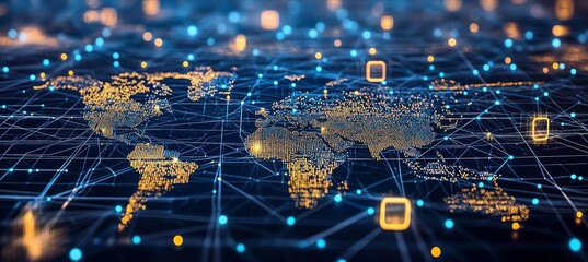 Poster - Global Network Connections Fiber Optic Cables And Nodes, Illustrating High-Speed Data Transmission
