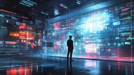 Poster - The Metaverse digital cyber world technology concept is the result of a successful collaboration between a businessman and an architect and his team, with a dashboard interface bridging the real