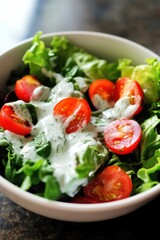 Wall Mural - Fresh garden salad with creamy herb dressing for healthy eating and meal inspiration