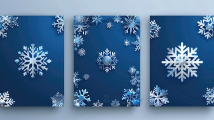 Poster - Three decorative banners featuring intricate designs of snowflakes, suitable for winter-themed events or decorations