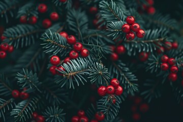 Poster - Close-up of bright red berries growing on a tree branch