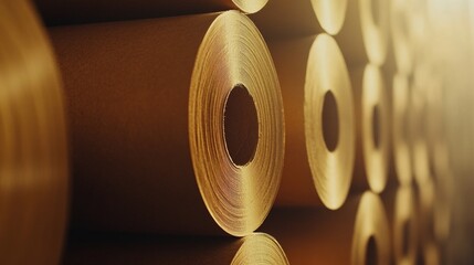 Poster - A close-up shot of a roll of brown paper, ideal for use in packaging, crafting, or design projects
