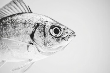 Poster - A close-up shot of a fish in black and white