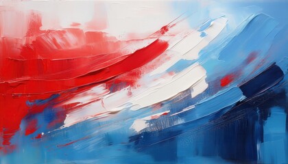 Poster - Vibrant Abstract Expressionism in Patriotic Red, White, and Blue Brushstrokes. USA Themed Modern Acrylic Texture Art for Independence Day, Memorial Day, or Americana Design Inspiration