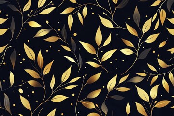 Poster - Close-up of golden leaves and berries against a dark background, great for holiday or winter themed designs