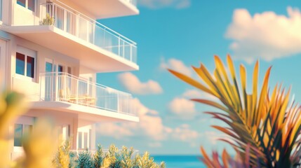 Poster - Ocean view from a hotel room balcony, suitable for travel and hospitality use
