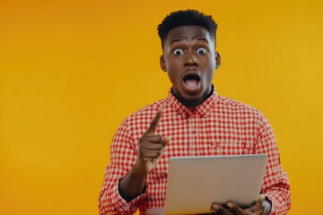 Aufkleber - A person looks surprised while working on a laptop