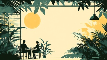 Aufkleber - Counselor and client seated in a therapy room filled with greenery and natural elements, creating a serene atmosphere that encourages relaxation with empty space for text