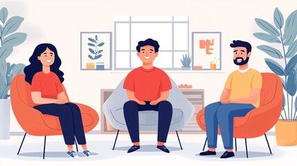 Aufkleber - Therapist leading a couple in relationship counseling, fostering open communication and understanding in a neutral, welcoming space with empty space for text