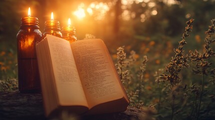 Aufkleber - Individual using a journal and aromatherapy in a self-care routine, focusing on personal well-being in a calming, natural setting with empty space for text