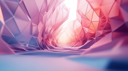 Aufkleber - Abstract geometric landscape with a pathway through polygonal formations.