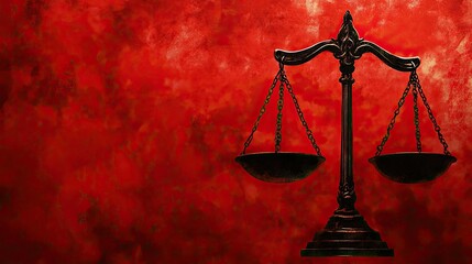 Aufkleber - Abstract, modern black and white scales of justice on a red background, emphasizing the duality of justice.