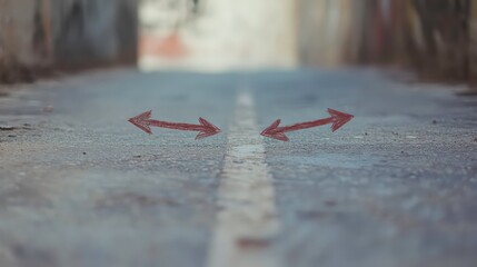 Aufkleber - A narrow path with a faded line, flanked by graffiti-covered walls, suggesting urban exploration.
