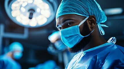 Poster - Specialist using augmented reality to guide a remote medical team during a complex procedure, showcasing remote collaboration tools with empty space for text