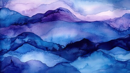 Poster - Abstract watercolor background in shades of blue and purple, with fluid washes of color creating soft gradients and organic shapes.