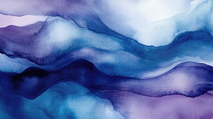 Poster - Abstract watercolor background in shades of blue and purple, with fluid washes of color creating soft gradients and organic shapes.