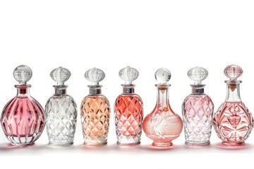 Poster - Row of glass perfume bottles displayed together, ideal for beauty and fragrance product promotions