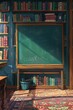 © Fotograf - A traditional classroom setting with a chalkboard and many books on shelves