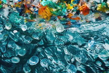 Poster - A mass of plastic bottles floating on the surface of the water, highlighting the issue of marine pollution