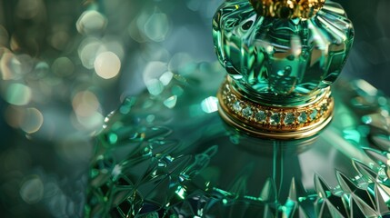 Poster - Close-up of a green glass perfume bottle
