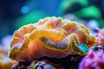 Wall Mural - A detailed shot of vibrant orange and yellow coral