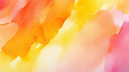 Poster - Bright watercolor background with bold shades of yellow, orange, and pink, creating a vibrant, sunny atmosphere with soft gradients.