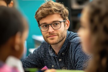 Poster - A person wearing glasses sits at a desk or table, possibly studying or working