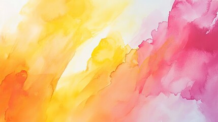 Poster - Bright watercolor background with bold shades of yellow, orange, and pink, creating a vibrant, sunny atmosphere with soft gradients.