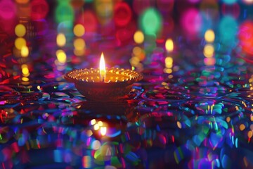 Aufkleber - A single lit candle sits atop a table