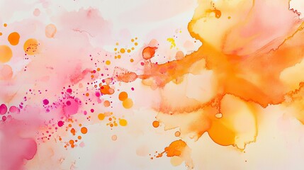 Poster - Bright watercolor background with bold splashes of orange and pink, blending into each other in abstract, organic patterns.