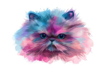 Poster - A close-up shot of a cute, fluffy cat with bright blue eyes and soft pink fur
