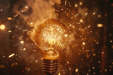 Aufkleber - A single electric light bulb with sparks emitting from the filament